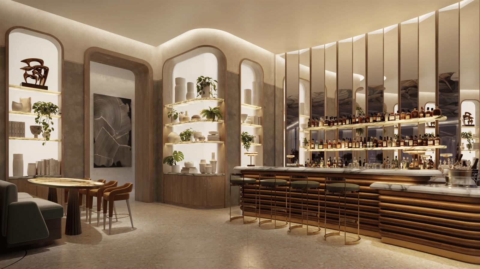 Lounge y bar de amenidades en Viceroy Brickell