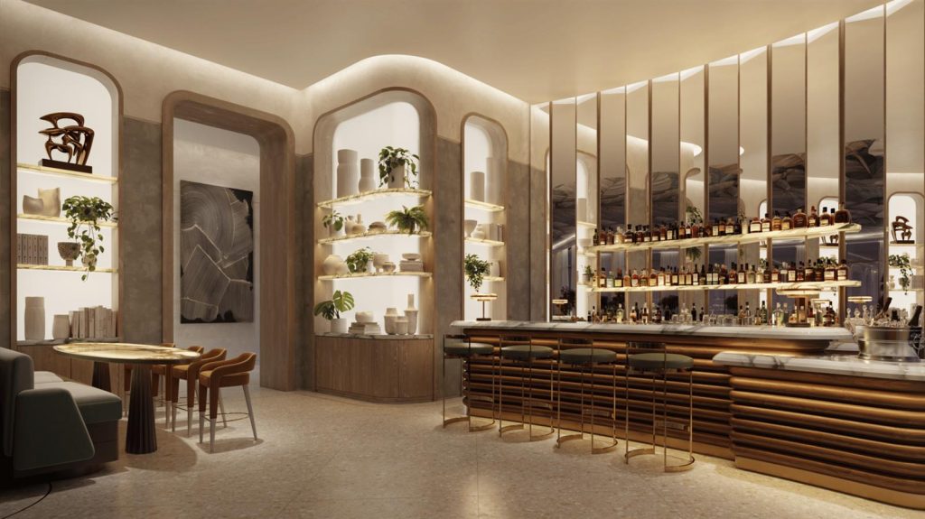 Lounge y bar de amenidades en Viceroy Brickell
